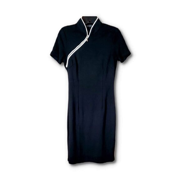 💎189 Homeyee Short Sleeve Retro Zip Detail Black Dress - Picture 1 of 7